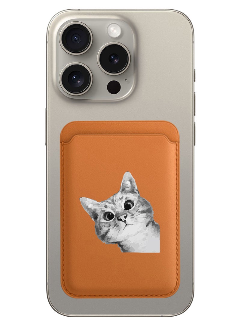 Theodor Magnetic Wallet, Compatible with MagSafe Wallet, for iPhone Wallet, for iPhone 16/15/14/13/12 Series, Not for iPhone 13/12 mini, 3 Card Holder, Vegan Leather, Brown - Cat Peep - Image 1