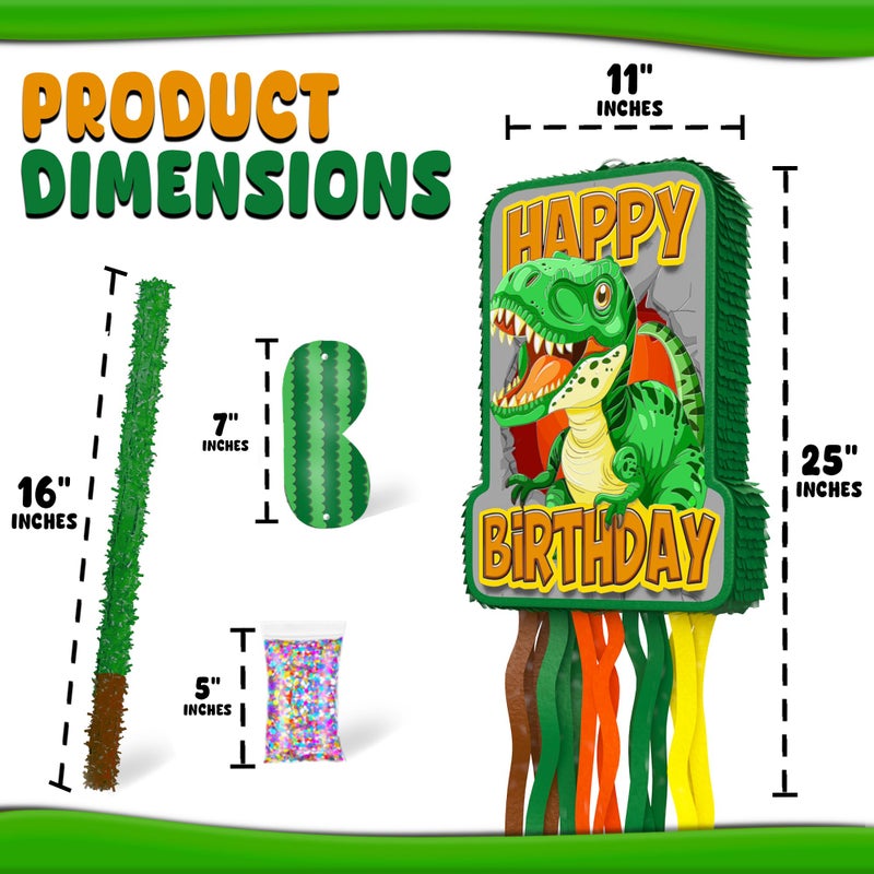 Jergrim Dinosaur Birthday Pinata, 4 Pc Set, T-Rex Jurassic Party Supply, Dino Parties Decor, Roar Pinatas, Birthday Games, Mexican PiÃ±ata De Dinosaurio Fits Pinata Stuffers And Dinosaurs Party Favor - Image 3