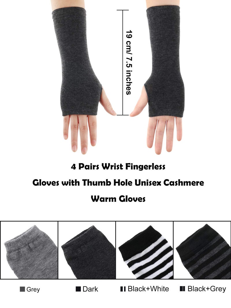 SATINIOR 4 Pairs Cashmere Feel Wrist Fingerless Gloves with Thumb Hole Unisex Cashmere Warm Gloves - Image 3