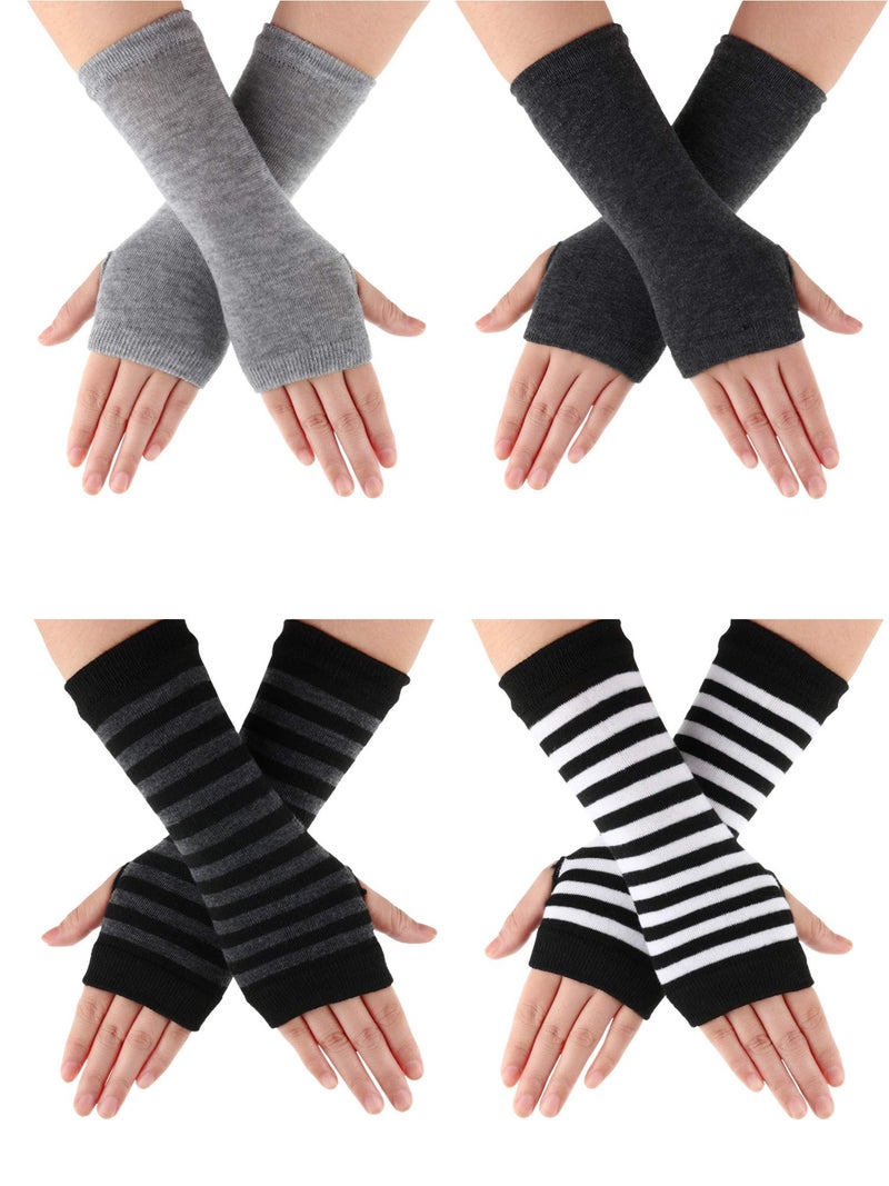 SATINIOR 4 Pairs Cashmere Feel Wrist Fingerless Gloves with Thumb Hole Unisex Cashmere Warm Gloves - Image 1