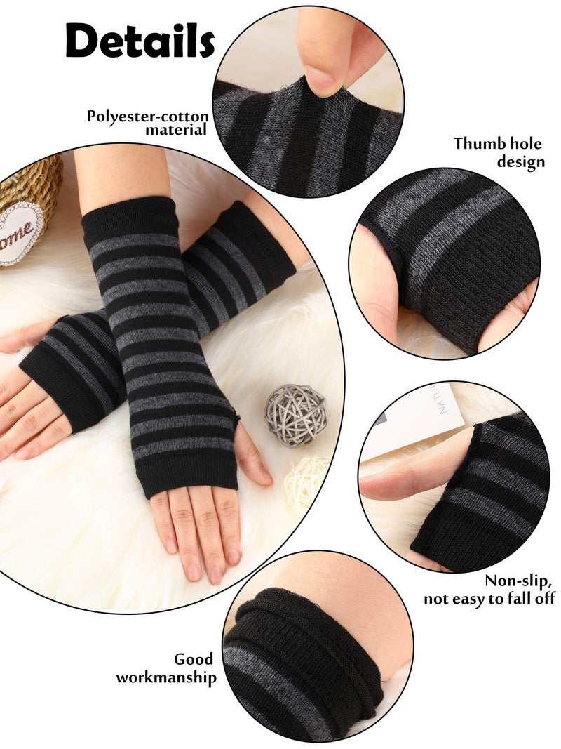 SATINIOR 4 Pairs Cashmere Feel Wrist Fingerless Gloves with Thumb Hole Unisex Cashmere Warm Gloves - Image 2