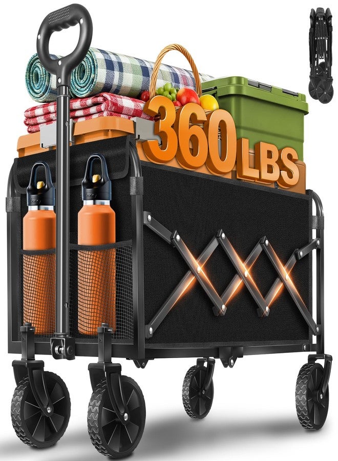 Exovyn Collapsible Wagons Carts Foldable, 360lbs Portable Folding Wagon Cart with Wheels, Foldable Wagon Cart Utility for Camping, Beach, Grocery, Shopping, Sports, Garden(Classic Black) - Image 1