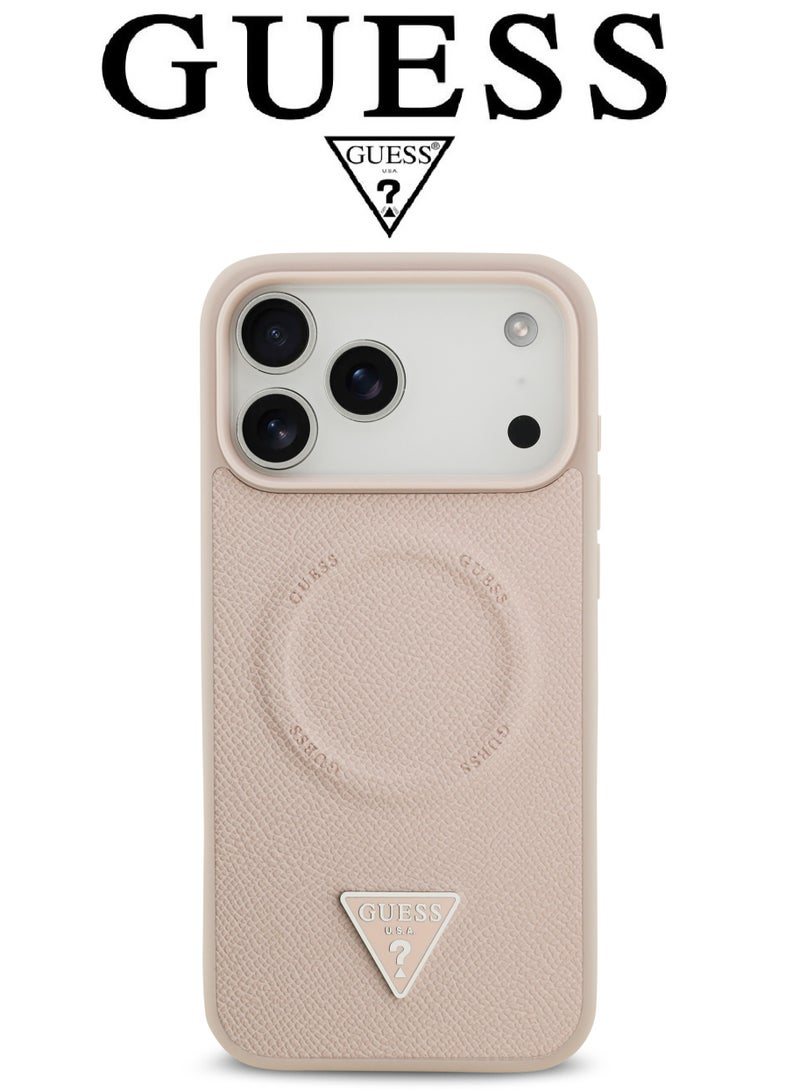 CG MOBILE iPhone 17 Pro Max leather case. iPhone 17 Pro Max case supports MagSafe wireless charging. iphone 17 pro max back cover provides strong shockproof back protection. iphone 17 pro max cover with a French design, elegant, & certified in partnership with GUESS and CG MOBILE. Pink phone case. - Image 3