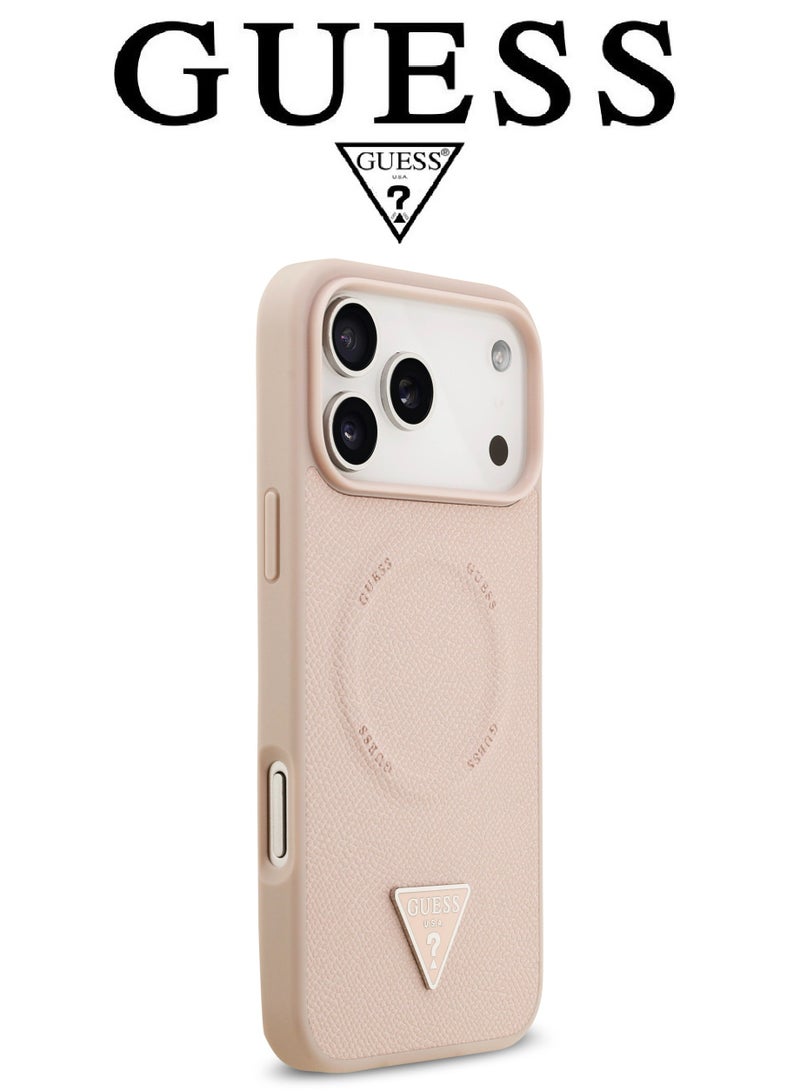 CG MOBILE iPhone 17 Pro Max leather case. iPhone 17 Pro Max case supports MagSafe wireless charging. iphone 17 pro max back cover provides strong shockproof back protection. iphone 17 pro max cover with a French design, elegant, & certified in partnership with GUESS and CG MOBILE. Pink phone case. - Image 2