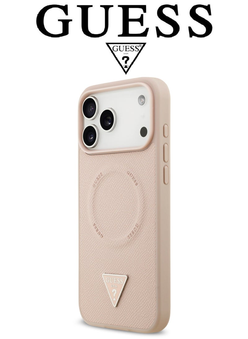 CG MOBILE iPhone 17 Pro Max leather case. iPhone 17 Pro Max case supports MagSafe wireless charging. iphone 17 pro max back cover provides strong shockproof back protection. iphone 17 pro max cover with a French design, elegant, & certified in partnership with GUESS and CG MOBILE. Pink phone case. - Image 4