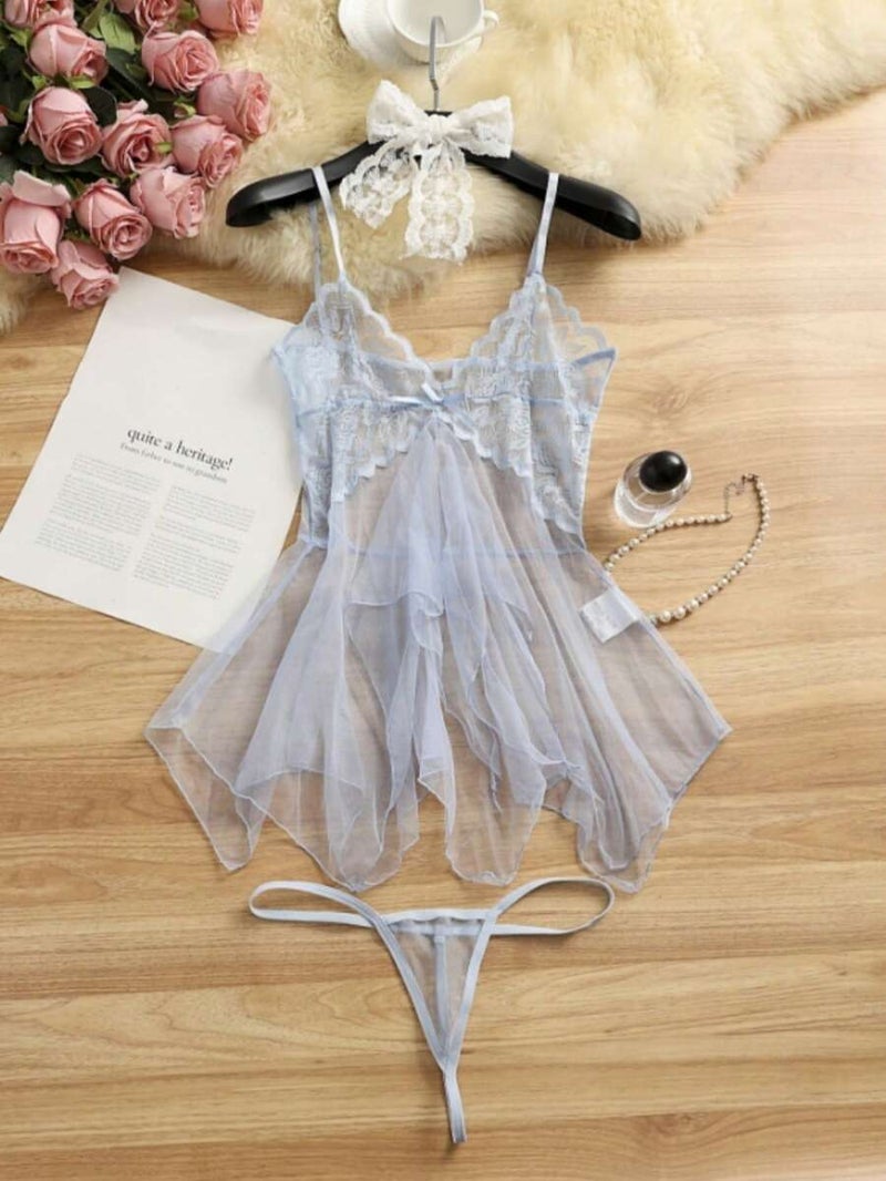 Shein 2pcs Sexy Sheer Mesh Camisole Nightgown Lingerie Set for Women - Image 1