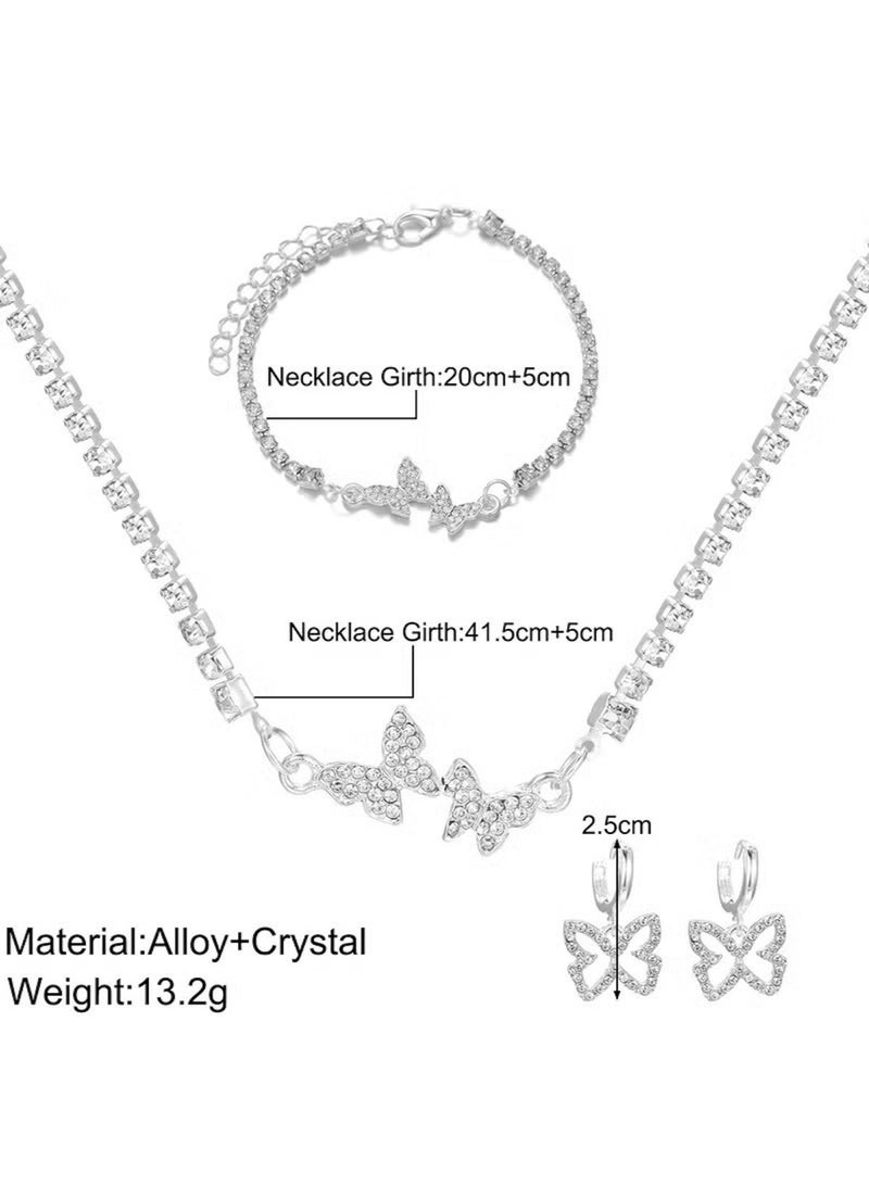 Huitich Crystal Butterfly Jewelry Set – Silver Tone (Necklace, Bracelet & Earrings) - Image 2