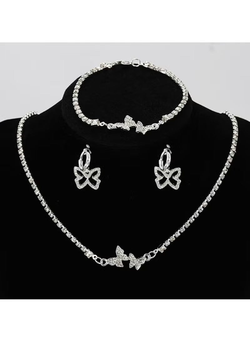 Huitich Crystal Butterfly Jewelry Set – Silver Tone (Necklace, Bracelet & Earrings) - Image 4