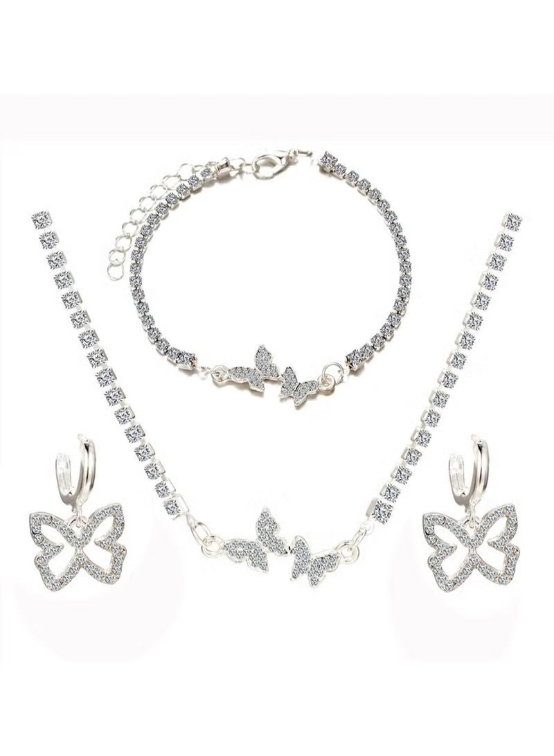 Huitich Crystal Butterfly Jewelry Set – Silver Tone (Necklace, Bracelet & Earrings) - Image 1
