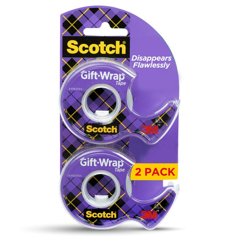 Scotch Gift Wrap Tape, Invisible, 3/4 in. x 600 in., 2 Tape Rolls with Dispensers - Image 1