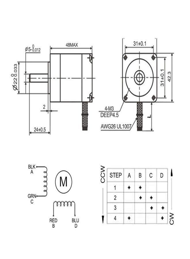 ريس 52 طقم طابعة ثلاثية الأبعاد احترافية REES52 CNC، محركان متدرجان Nema 17 بقوة 1.7 أمبير وعزم دوران 59 نيوتن.سم (84 أونصة.بوصة) وطول 47 مم مع كابلين للمحرك المتدرج ثنائي القطب + قطعتين من دعامات التثبيت على شكل حرف L مع براغي - Image 5