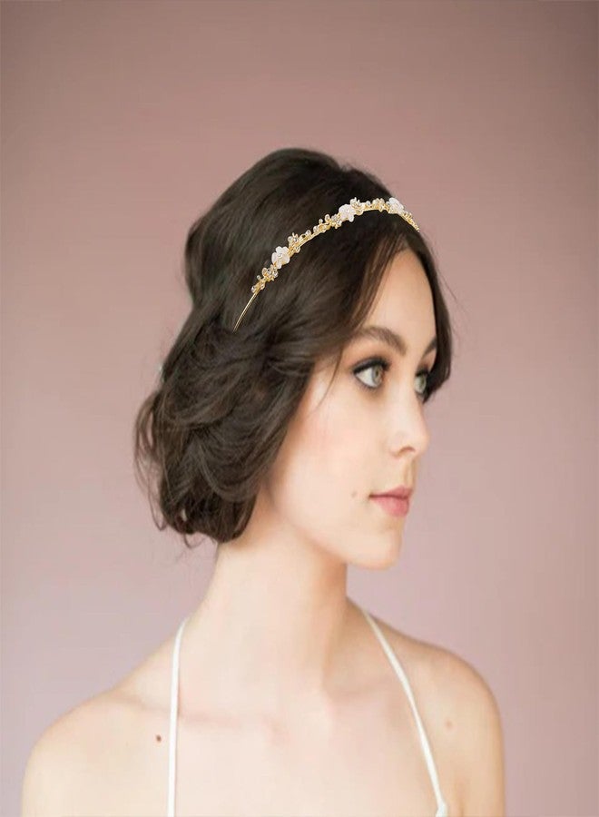 Exacoo Gold Headband Bridal Hair Accessories Flower Headbands for Women Girls Rhinestone Crystal Gold Headpiece Princess Tiara for Wedding Hair Jewelry for Braids Accessories Vintage Elegant Fairy - Image 4