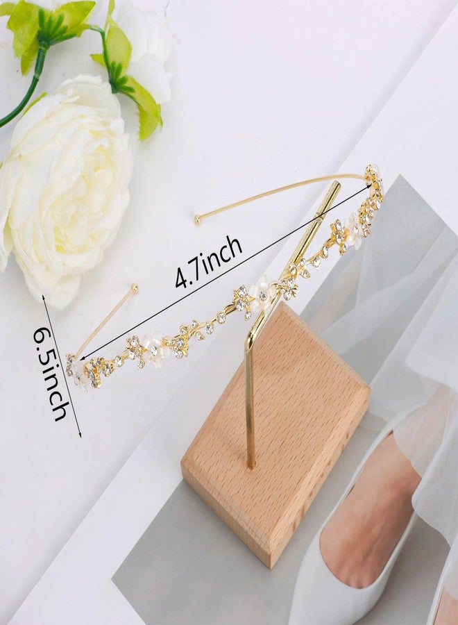 Exacoo Gold Headband Bridal Hair Accessories Flower Headbands for Women Girls Rhinestone Crystal Gold Headpiece Princess Tiara for Wedding Hair Jewelry for Braids Accessories Vintage Elegant Fairy - Image 2