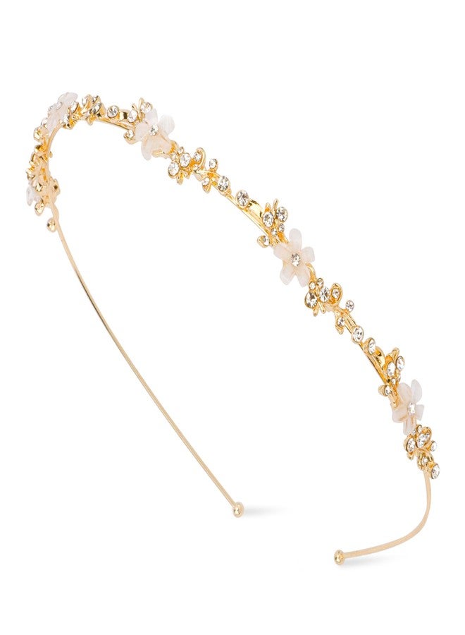 Exacoo Gold Headband Bridal Hair Accessories Flower Headbands for Women Girls Rhinestone Crystal Gold Headpiece Princess Tiara for Wedding Hair Jewelry for Braids Accessories Vintage Elegant Fairy - Image 1