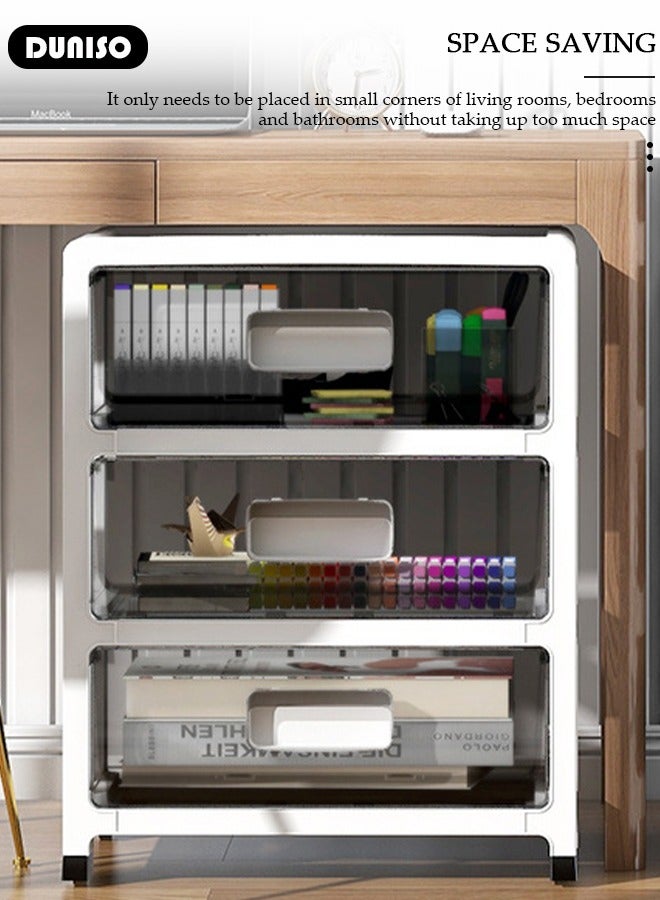 DUNISO 3 Layers Drawer Storage Cabinet Drawer Plastic Containers Box with Wheels 35CM Wide Slit Cabinet Drawer Unit Multipurpose Drawer Storage Organizer for Kitchen Bedroom Bathroom and Living Room - Image 4