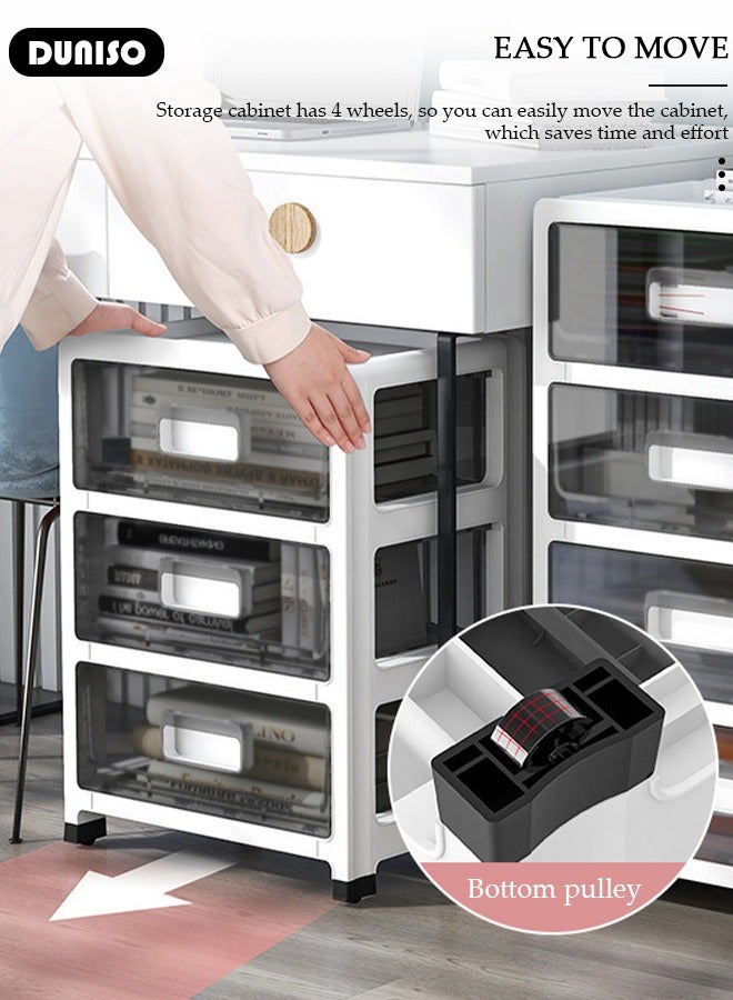 DUNISO 3 Layers Drawer Storage Cabinet Drawer Plastic Containers Box with Wheels 35CM Wide Slit Cabinet Drawer Unit Multipurpose Drawer Storage Organizer for Kitchen Bedroom Bathroom and Living Room - Image 5