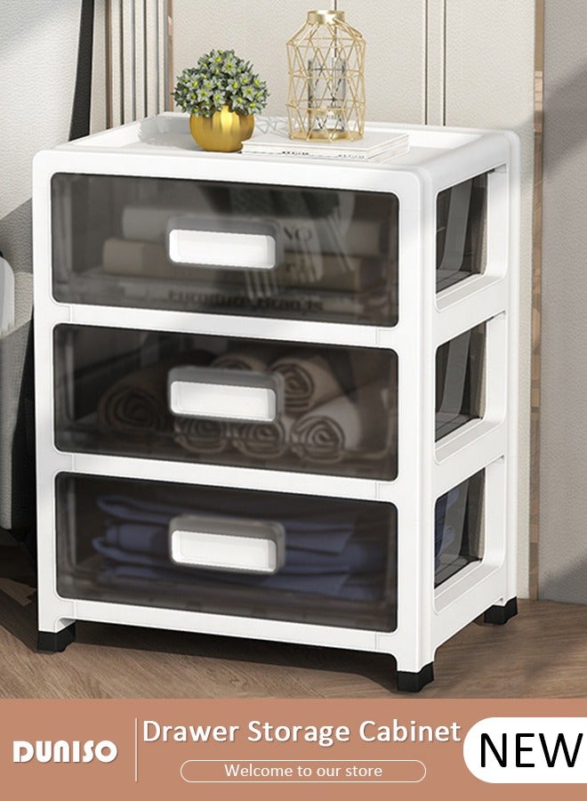 DUNISO 3 Layers Drawer Storage Cabinet Drawer Plastic Containers Box with Wheels 35CM Wide Slit Cabinet Drawer Unit Multipurpose Drawer Storage Organizer for Kitchen Bedroom Bathroom and Living Room - Image 1