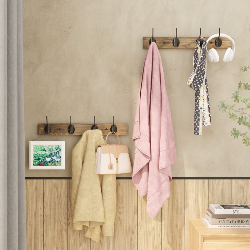 VERTORGAN Coat Hooks Wall Mounted, Wooden Hat Rack with 4 Hooks for Entryway, Bathroom,Bedroom(2 Pack,Brown) - Image 3