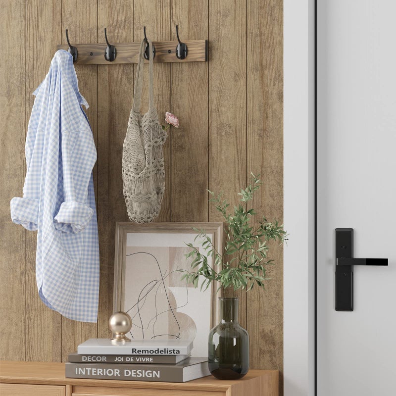 VERTORGAN Coat Hooks Wall Mounted, Wooden Hat Rack with 4 Hooks for Entryway, Bathroom,Bedroom(2 Pack,Brown) - Image 2