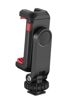 Adjustable Cell Phone Tripod Mount Adapter with Dual Cold Shoe Holders, 360° Rotatable Rubber Pad Clip for iPhone and Samsung, Perfect for Video Live Streaming and Vlogging Rig.