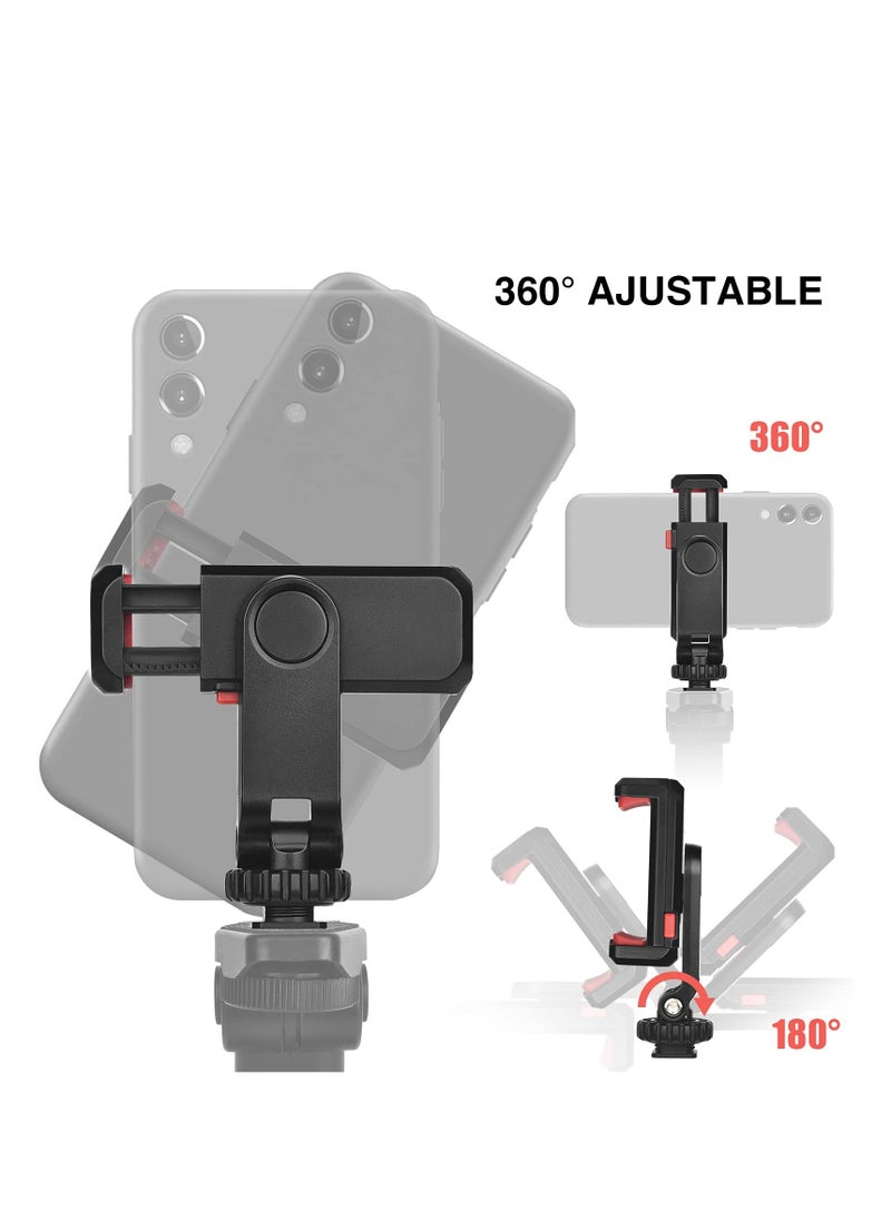 Generic - Adjustable Cell Phone Tripod Mount Adapter with Dual Cold Shoe Holders, 360° Rotatable Rubber Pad Clip for iPhone and Samsung, Perfect for Video Live Streaming and Vlogging Rig. - Image 1