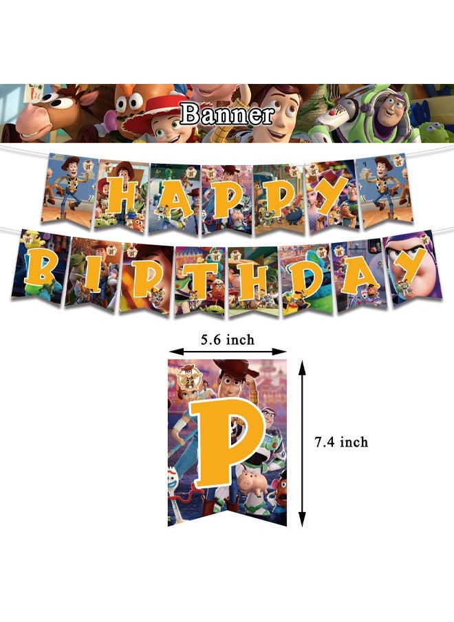 Zeemey - Toy Story Theme Balloon Set with Happy Birthday Banner,Cake Topper,Hanging Spins,Perfect for Graduation Baby Shower Birthday Bachelorette Party Backdrop Decoration,Suitable for Indoor and Outdoor - Image 1