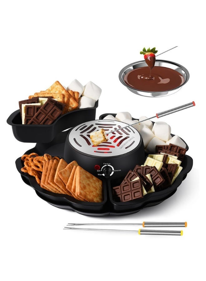 2 in 1 Electric Fondue Pot, Tabletop Indoor Flameless Electric Marshmallow Roaster with 4 Roasting Forks, 4 Detachable Trays  1 Flameless Temperature-controlled Heater, Movie Night Supplies - Image 1