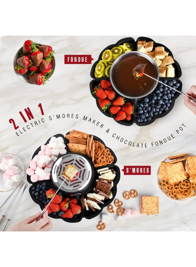 2 in 1 Electric Fondue Pot, Tabletop Indoor Flameless Electric Marshmallow Roaster with 4 Roasting Forks, 4 Detachable Trays  1 Flameless Temperature-controlled Heater, Movie Night Supplies - Image 4