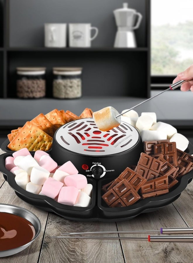 2 in 1 Electric Fondue Pot, Tabletop Indoor Flameless Electric Marshmallow Roaster with 4 Roasting Forks, 4 Detachable Trays  1 Flameless Temperature-controlled Heater, Movie Night Supplies - Image 2