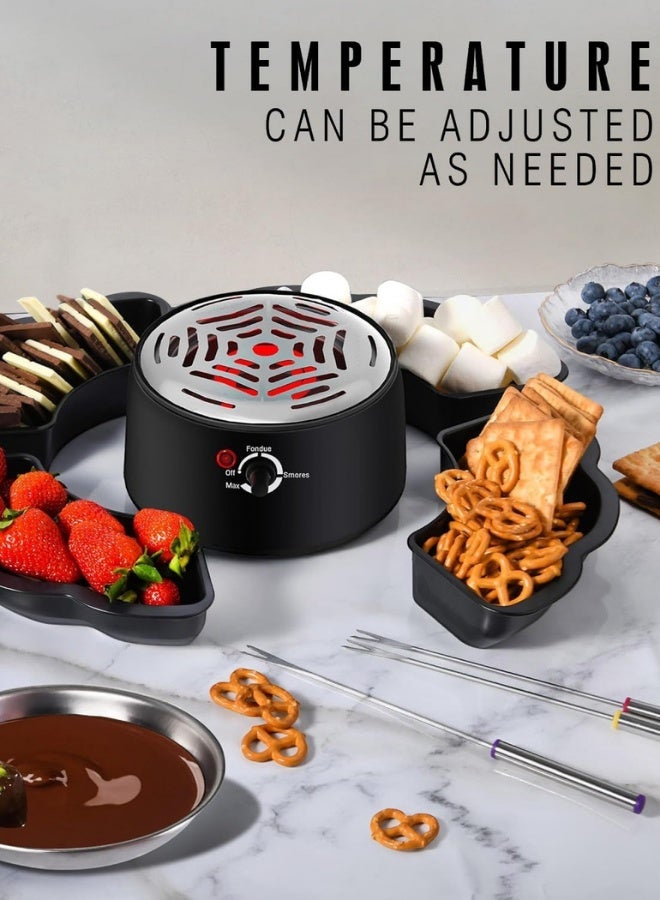 2 in 1 Electric Fondue Pot, Tabletop Indoor Flameless Electric Marshmallow Roaster with 4 Roasting Forks, 4 Detachable Trays  1 Flameless Temperature-controlled Heater, Movie Night Supplies - Image 3