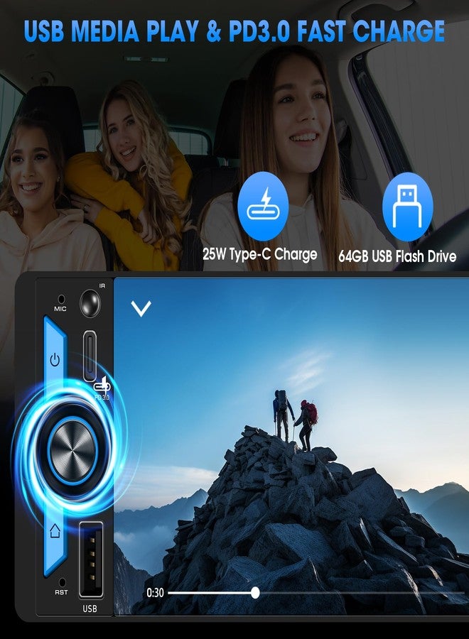 AKAMATE نظام ستيريو لاسلكي أحادي DIN يدعم CarPlay: راديو بشاشة لمس لاسلكية 6.5 بوصة يعمل بنظام Android Auto للسيارة - شاشة بلوتوث مدمجة، 300 واط، 4.2 قناة، مخرجان لمضخم الصوت، منفذ USB من النوع C للشحن السريع، عجلة قيادة قابلة للتعديل - Image 5