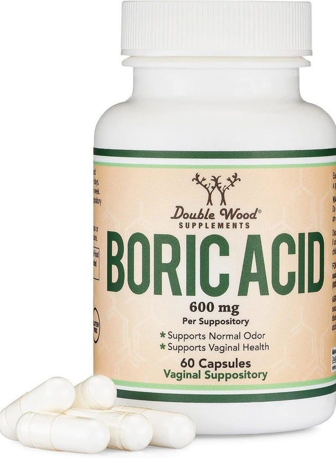 Double Wood Supplements تحاميل حمض البوريك (600 ملغ تحاميل مهبلية، 60 قطعة) تدعم توازن درجة الحموضة المهبلية، التحكم في الروائح (مسحوق طبي من الدرجة الأولى، يذوب بسهولة، مختبر من طرف ثالث) من دابل وود - Image 2
