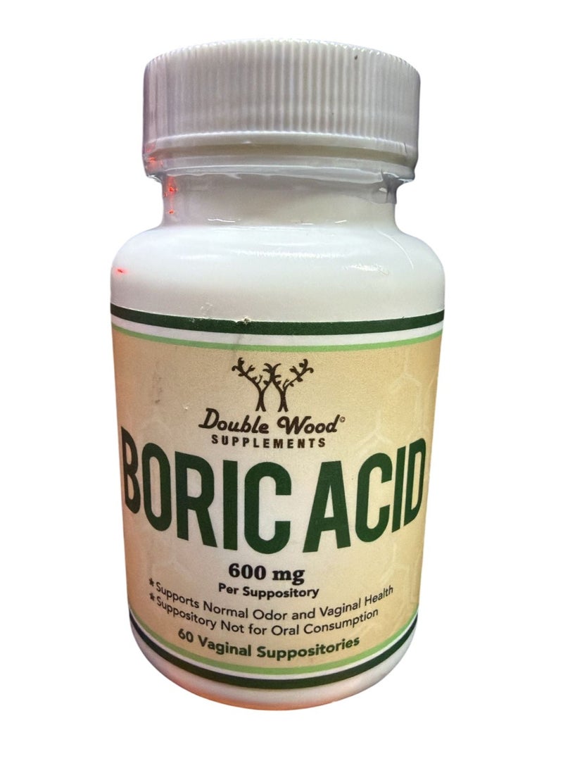 Double Wood Supplements تحاميل حمض البوريك (600 ملغ تحاميل مهبلية، 60 قطعة) تدعم توازن درجة الحموضة المهبلية، التحكم في الروائح (مسحوق طبي من الدرجة الأولى، يذوب بسهولة، مختبر من طرف ثالث) من دابل وود - Image 1