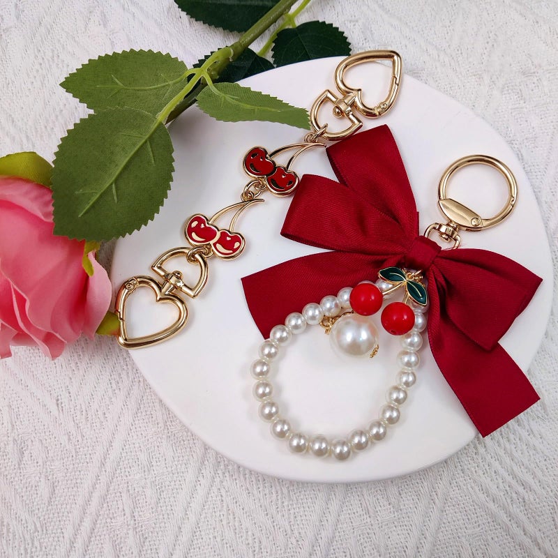 Nalefow 4Pcs Purse Extender Chain & Bow Keychain Kit - 2 Extender Chains & 2 Bow Charms - Handbag Strap Extenders, Replacement Purse Making Supplies, Bag Accessories (Pink & Red Cherry) - Image 3