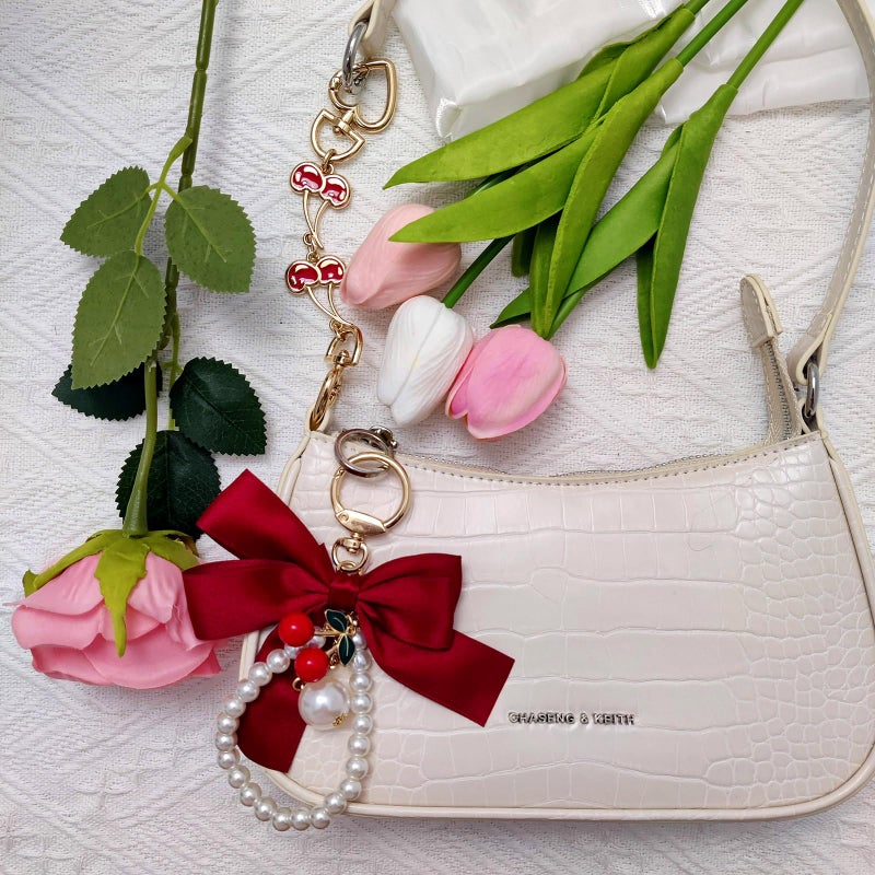 Nalefow 4Pcs Purse Extender Chain & Bow Keychain Kit - 2 Extender Chains & 2 Bow Charms - Handbag Strap Extenders, Replacement Purse Making Supplies, Bag Accessories (Pink & Red Cherry) - Image 4