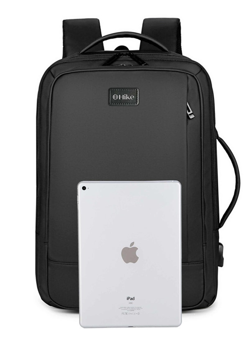 هايك Hike Premium Durable Shoulder Backpack Water Resistant Two-Way Loader Expandable Casual Daypack with Built in USB Port for Men and Women, HK1905-BLACK - Image 3