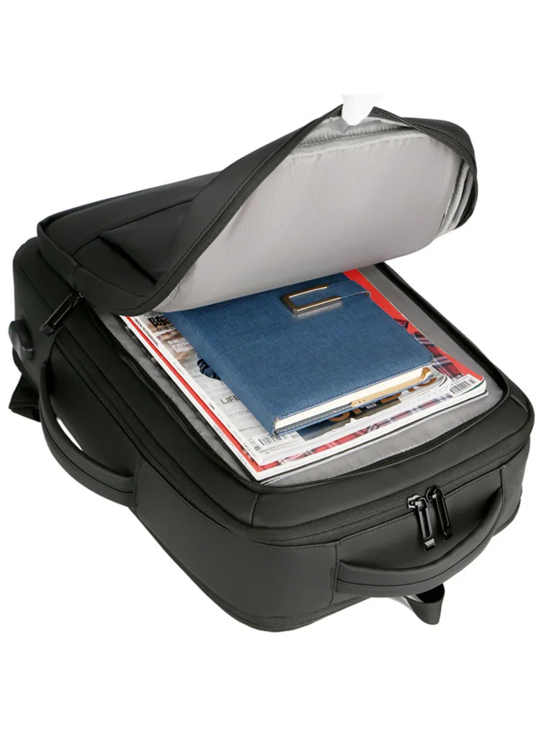 Hike Black Premium Durable Shoulder Backpack Water Resistant Two-Way Loader Expandable Casual Daypack with Built in USB Port for Men and Women, HK1905-BLACK  | Best Price UAE