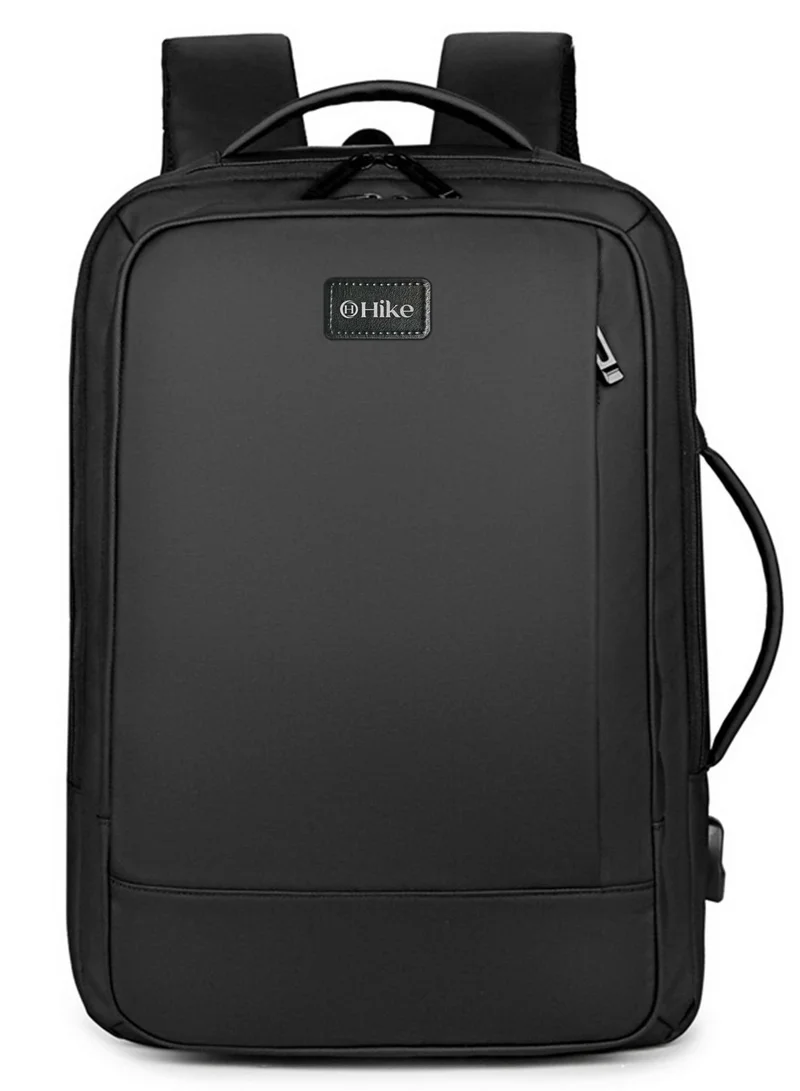 هايك Hike Premium Durable Shoulder Backpack Water Resistant Two-Way Loader Expandable Casual Daypack with Built in USB Port for Men and Women, HK1905-BLACK