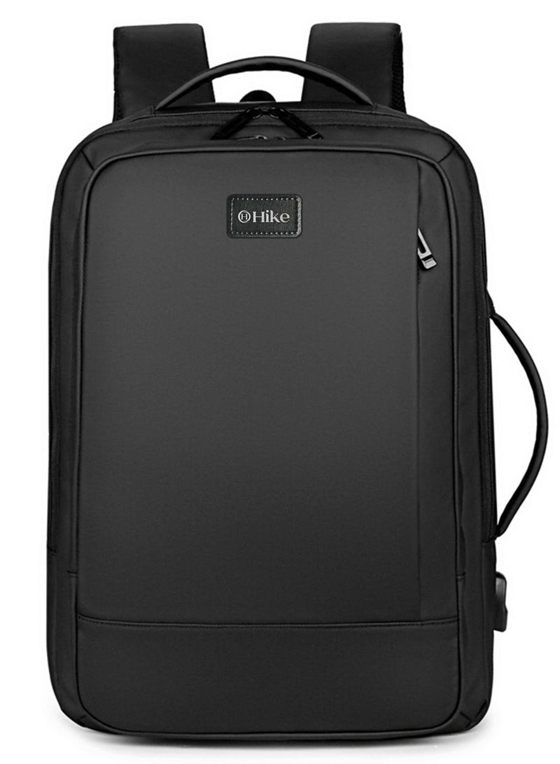 هايك Hike Premium Durable Shoulder Backpack Water Resistant Two-Way Loader Expandable Casual Daypack with Built in USB Port for Men and Women, HK1905-BLACK - Image 2