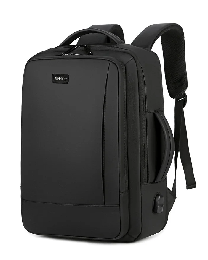 هايك Hike Premium Durable Shoulder Backpack Water Resistant Two-Way Loader Expandable Casual Daypack with Built in USB Port for Men and Women, HK1905-BLACK