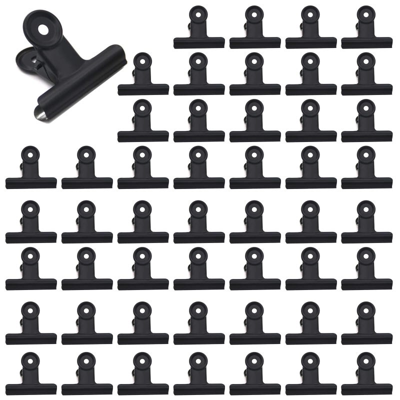DENGXINWEI 50 Pcs Metal Bulldog Clips, Gold Bull Binder,Mini Metal Paper Clips 0.87 in Hinge Clips Small for Tags Bags, Food Bags,Pictures Photos,Art Work,Office and Home Kitchen,Price Tag (Black) - Image 1