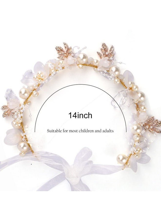 Didder - Flower Tiaras For Girls Flower Girl Headband Headpiece Tiaras For Women Flower Crown Tiaras And Crowns For Women Crystal Pearl Flower Tiara Hair Vine Wedding Hair Accessories For Bride - Image 1