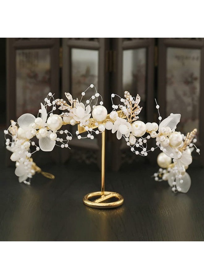 Didder - Flower Tiaras For Girls Flower Girl Headband Headpiece Tiaras For Women Flower Crown Tiaras And Crowns For Women Crystal Pearl Flower Tiara Hair Vine Wedding Hair Accessories For Bride - Image 1
