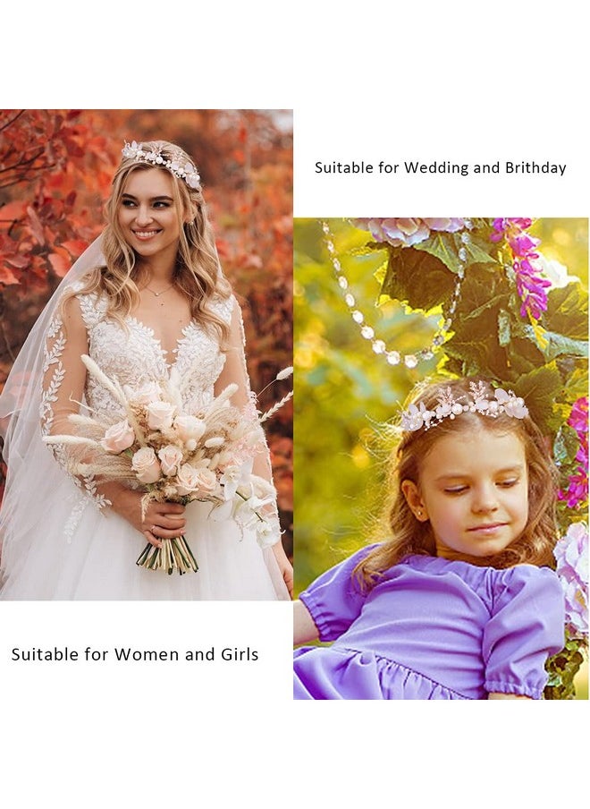 Didder - Flower Tiaras For Girls Flower Girl Headband Headpiece Tiaras For Women Flower Crown Tiaras And Crowns For Women Crystal Pearl Flower Tiara Hair Vine Wedding Hair Accessories For Bride - Image 1