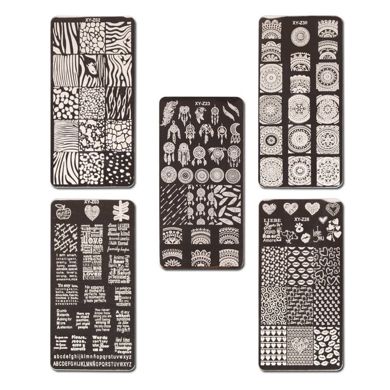 WOKOTO WOKOTO Nail Printing Plates DIY Tool 5 Pcs Text Animal Texture Image Templates Stamping Kit