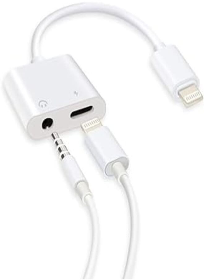 OR 2 in 1 Lightning Adapter Charge,3.5mm Audio AUX Port for Earphone (White) 