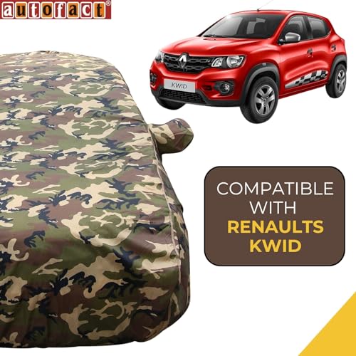 Autofact 100% Waterproof Car Body Cover Compatible with Renaults Kwid (2015 to 2020), with Mirror Pockets, 4 x 4 American Matty, Long Lasting Strong Durable Material, Camouflage Army Look - Image 2