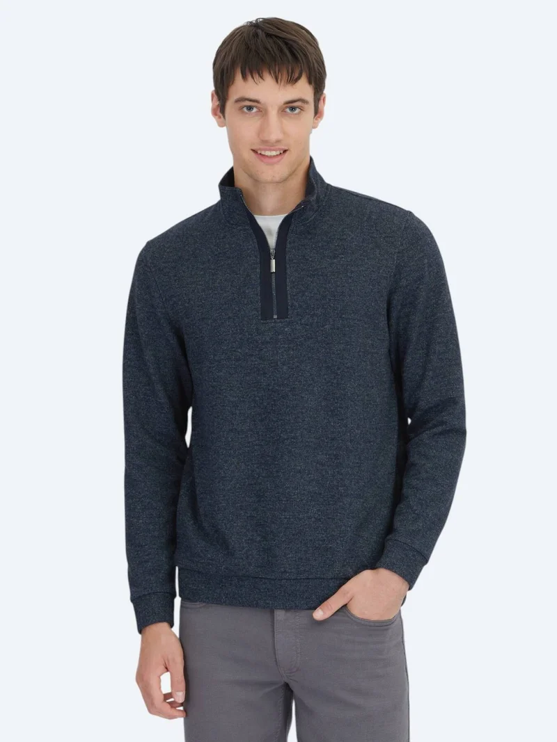 Kip Navy Blue Turtleneck Striped Sweatshirt