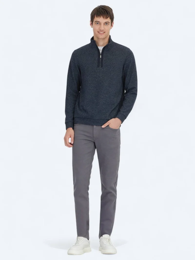 Kip Navy Blue Turtleneck Striped Sweatshirt