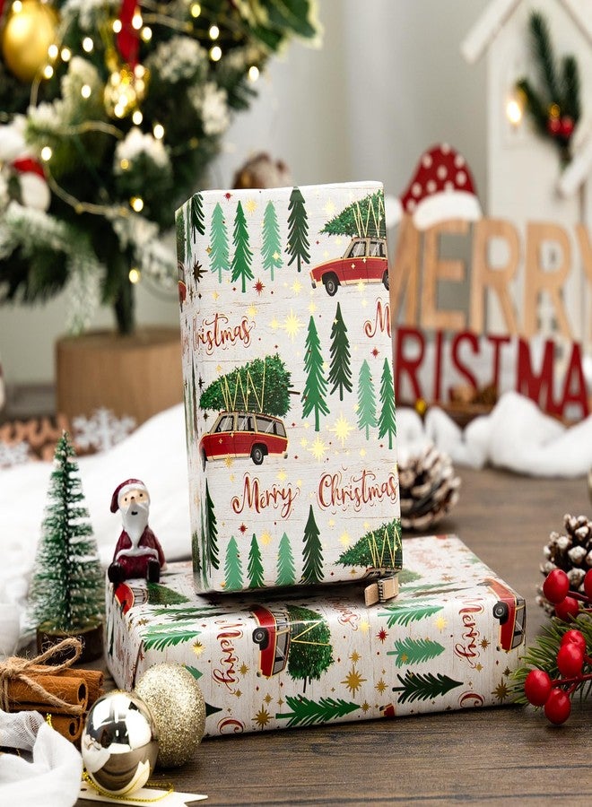 Flyhill Christmas Wrapping Paper Roll-17 Inch X 33 Feet-46.8sqft-Metallic Sparkle Star with Red Car Truck,Trees,Merry Christmas Letters Design for Birthday,Origami,Party - Image 3